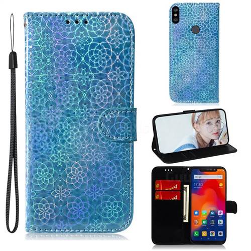 Laser Circle Shining Leather Wallet Phone Case for Mi Xiaomi Redmi Note 6 - Blue
