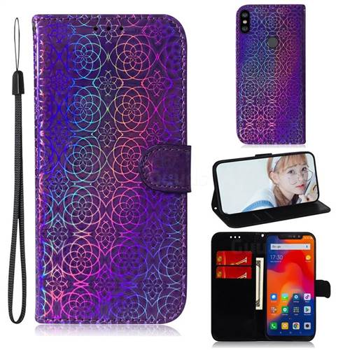 Laser Circle Shining Leather Wallet Phone Case for Mi Xiaomi Redmi Note 6 - Purple