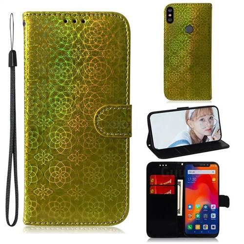 Laser Circle Shining Leather Wallet Phone Case for Mi Xiaomi Redmi Note 6 - Golden
