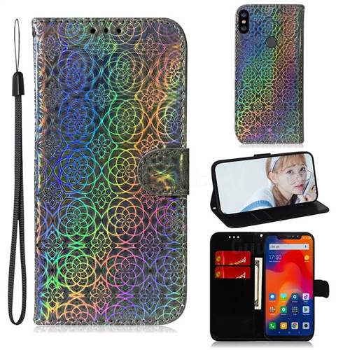Laser Circle Shining Leather Wallet Phone Case for Mi Xiaomi Redmi Note 6 - Silver