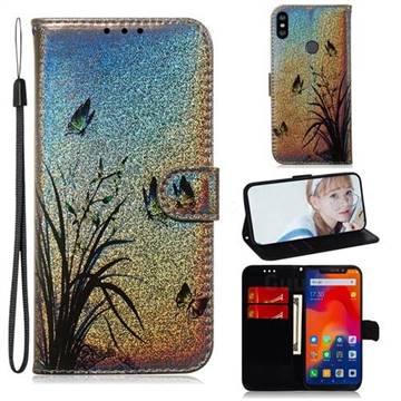 Butterfly Orchid Laser Shining Leather Wallet Phone Case for Mi Xiaomi Redmi Note 6