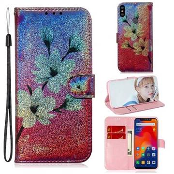 Magnolia Laser Shining Leather Wallet Phone Case for Mi Xiaomi Redmi Note 6