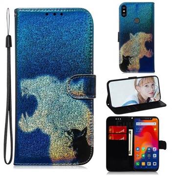 Cat and Leopard Laser Shining Leather Wallet Phone Case for Mi Xiaomi Redmi Note 6