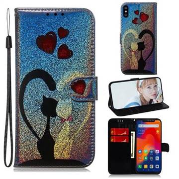 Love Cat Laser Shining Leather Wallet Phone Case for Mi Xiaomi Redmi Note 6