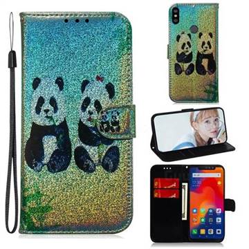 Two Pandas Laser Shining Leather Wallet Phone Case for Mi Xiaomi Redmi Note 6