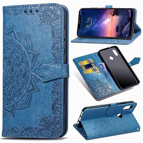 Embossing Imprint Mandala Flower Leather Wallet Case for Mi Xiaomi Redmi Note 6 - Blue