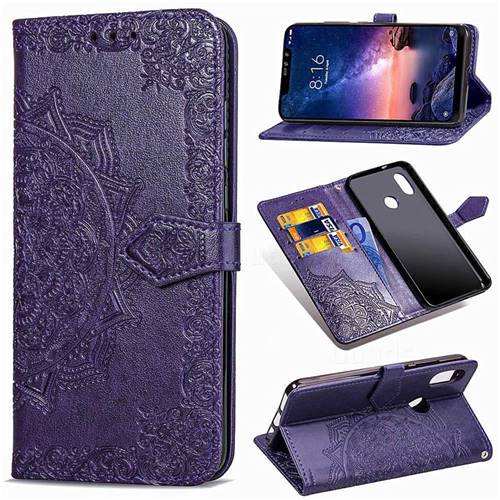 Embossing Imprint Mandala Flower Leather Wallet Case for Mi Xiaomi Redmi Note 6 - Purple