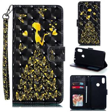 Golden Butterfly Girl 3D Painted Leather Phone Wallet Case for Mi Xiaomi Redmi Note 6