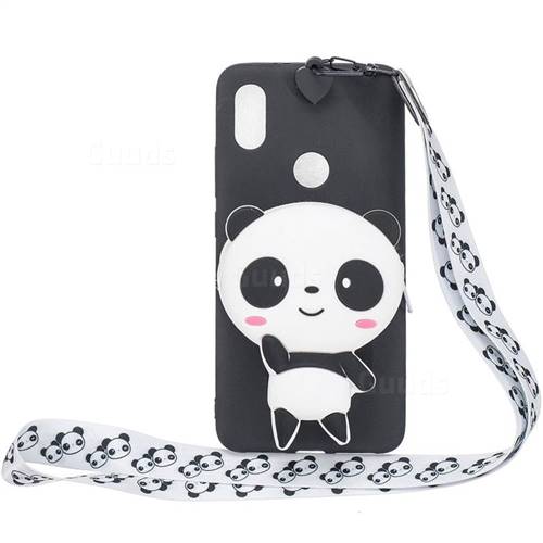 White Panda Neck Lanyard Zipper Wallet Silicone Case for Mi Xiaomi Redmi Note 6 Pro