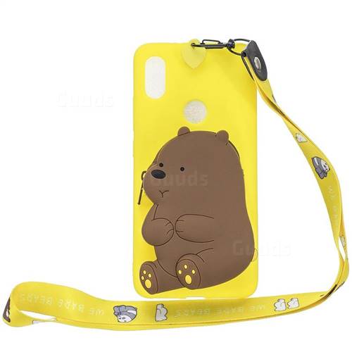 Yellow Bear Neck Lanyard Zipper Wallet Silicone Case for Mi Xiaomi Redmi Note 6 Pro