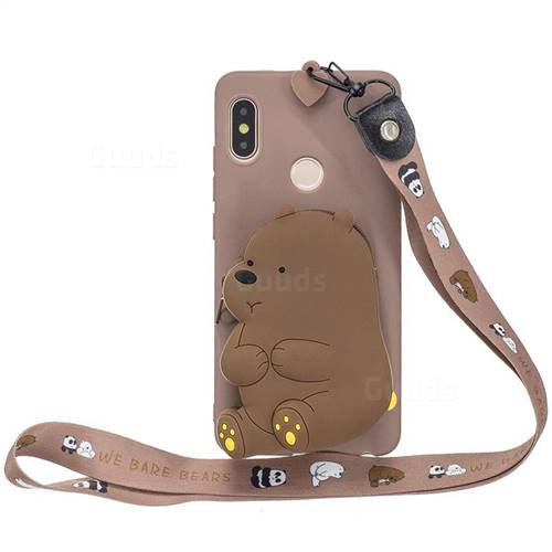 Brown Bear Neck Lanyard Zipper Wallet Silicone Case for Mi Xiaomi Redmi Note 6 Pro
