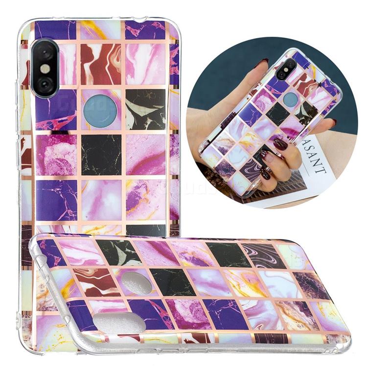 Square Puzzle Painted Marble Electroplating Protective Case for Mi Xiaomi Redmi Note 6 Pro