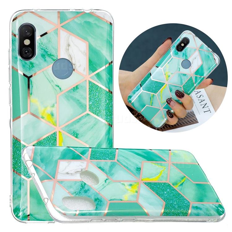 Green Glitter Painted Marble Electroplating Protective Case for Mi Xiaomi Redmi Note 6 Pro
