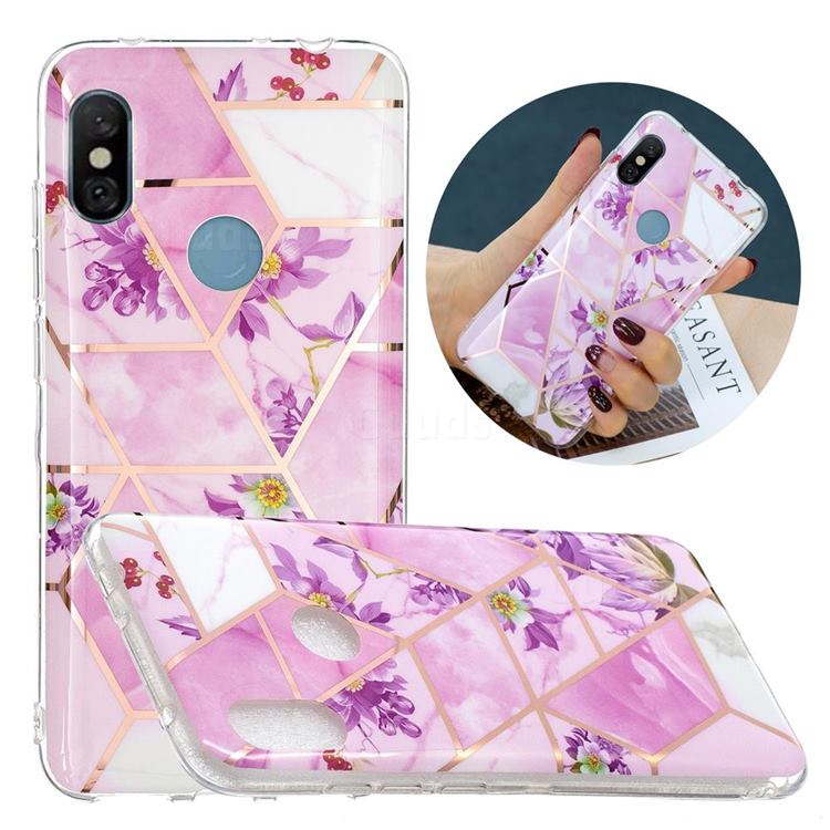 Purple Flower Painted Marble Electroplating Protective Case for Mi Xiaomi Redmi Note 6 Pro