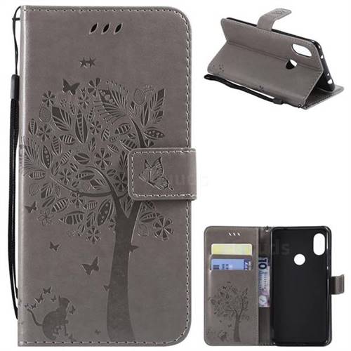 Embossing Butterfly Tree Leather Wallet Case for Mi Xiaomi Redmi Note 6 Pro - Grey