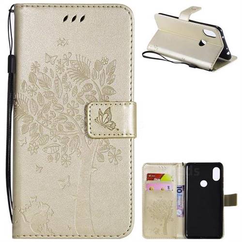 Embossing Butterfly Tree Leather Wallet Case for Mi Xiaomi Redmi Note 6 Pro - Champagne