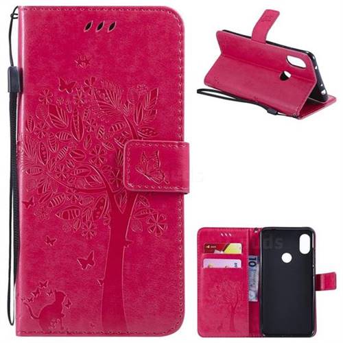 Embossing Butterfly Tree Leather Wallet Case for Mi Xiaomi Redmi Note 6 Pro - Rose