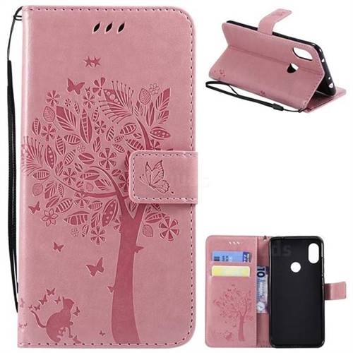Embossing Butterfly Tree Leather Wallet Case for Mi Xiaomi Redmi Note 6 Pro - Pink