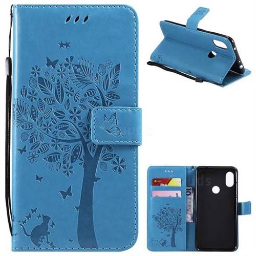 Embossing Butterfly Tree Leather Wallet Case for Mi Xiaomi Redmi Note 6 Pro - Blue