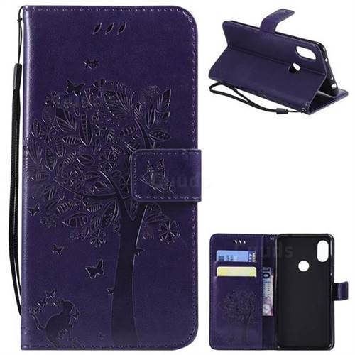 Embossing Butterfly Tree Leather Wallet Case for Mi Xiaomi Redmi Note 6 Pro - Purple