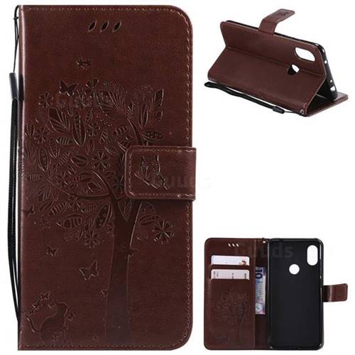 Embossing Butterfly Tree Leather Wallet Case for Mi Xiaomi Redmi Note 6 Pro - Coffee