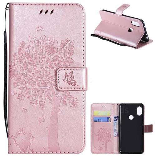 Embossing Butterfly Tree Leather Wallet Case for Mi Xiaomi Redmi Note 6 Pro - Rose Pink