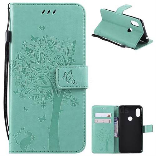 Embossing Butterfly Tree Leather Wallet Case for Mi Xiaomi Redmi Note 6 Pro - Cyan