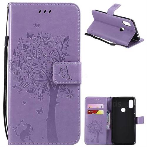 Embossing Butterfly Tree Leather Wallet Case for Mi Xiaomi Redmi Note 6 Pro - Violet