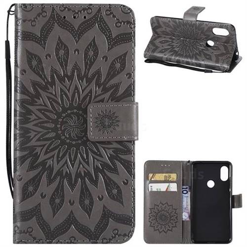 Embossing Sunflower Leather Wallet Case for Mi Xiaomi Redmi Note 6 Pro - Gray