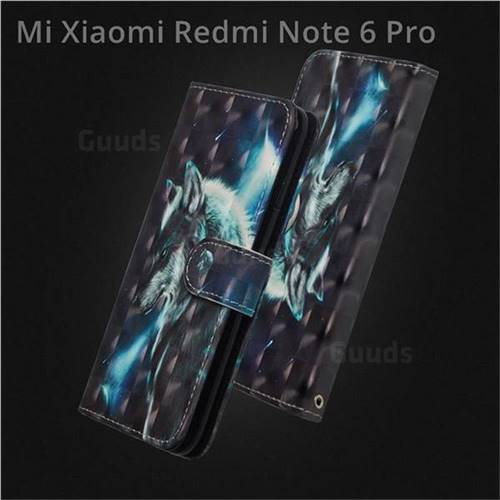 Snow Wolf 3D Painted Leather Wallet Case for Mi Xiaomi Redmi Note 6 Pro