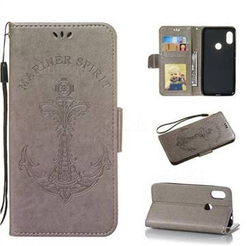 Embossing Mermaid Mariner Spirit Leather Wallet Case for Mi Xiaomi Redmi Note 6 Pro - Gray