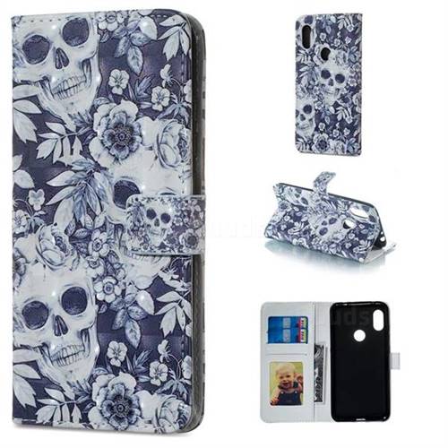 Skull Flower 3D Painted Leather Phone Wallet Case for Mi Xiaomi Redmi Note 6 Pro