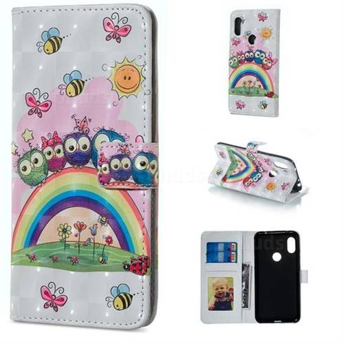 Rainbow Owl Family 3D Painted Leather Phone Wallet Case for Mi Xiaomi Redmi Note 6 Pro