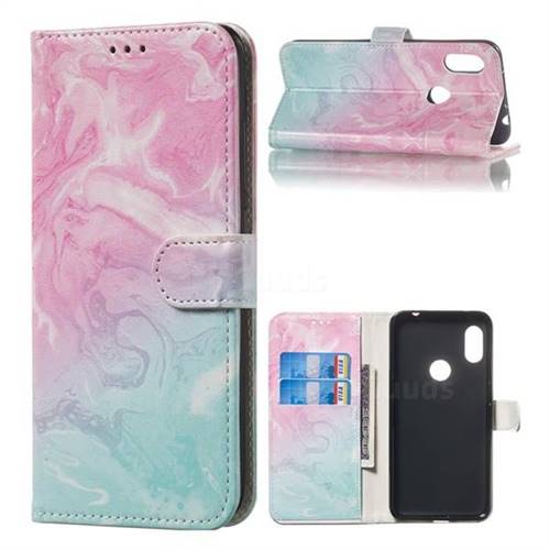 Pink Green Marble PU Leather Wallet Case for Mi Xiaomi Redmi Note 6 Pro