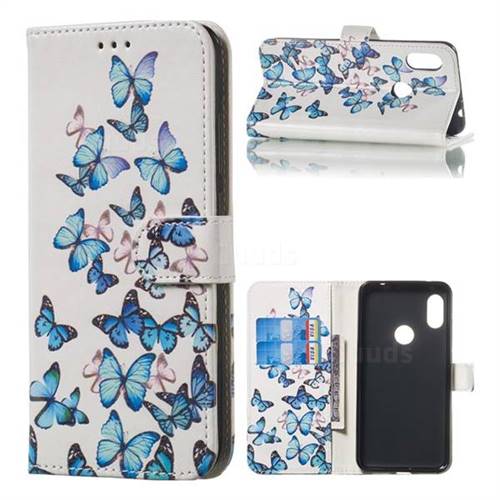 Blue Vivid Butterflies PU Leather Wallet Case for Mi Xiaomi Redmi Note 6 Pro