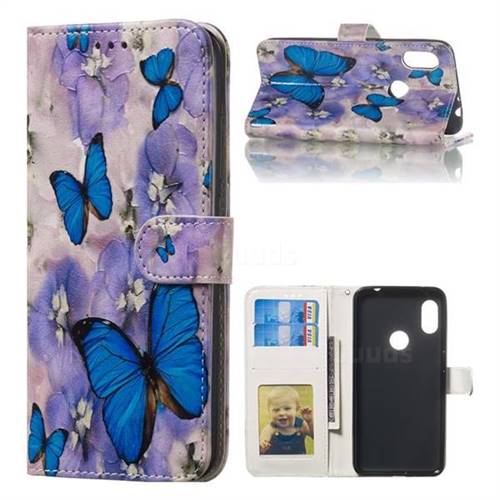 Purple Flowers Butterfly 3D Relief Oil PU Leather Wallet Case for Mi Xiaomi Redmi Note 6 Pro