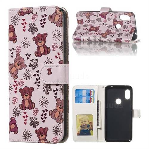Cute Bear 3D Relief Oil PU Leather Wallet Case for Mi Xiaomi Redmi Note 6 Pro