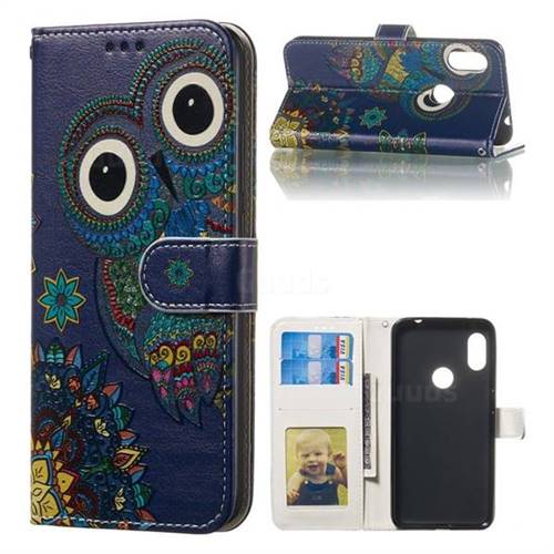 Folk Owl 3D Relief Oil PU Leather Wallet Case for Mi Xiaomi Redmi Note 6 Pro