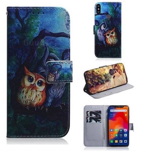 Oil Painting Owl PU Leather Wallet Case for Mi Xiaomi Redmi Note 6 Pro