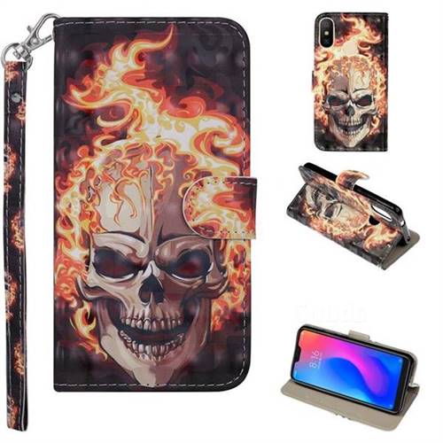 Flame Skull 3D Painted Leather Phone Wallet Case Cover for Mi Xiaomi Redmi Note 6 Pro