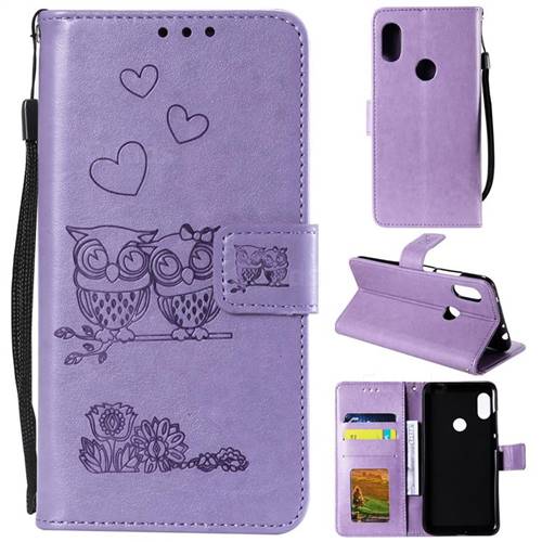 Embossing Owl Couple Flower Leather Wallet Case for Mi Xiaomi Redmi Note 6 Pro - Purple