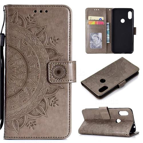 Intricate Embossing Datura Leather Wallet Case for Mi Xiaomi Redmi Note 6 Pro - Gray