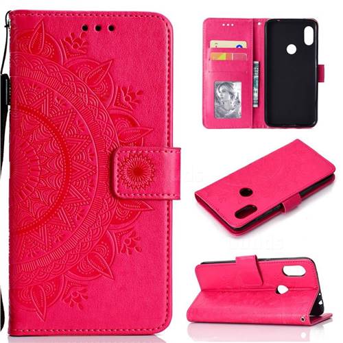 Intricate Embossing Datura Leather Wallet Case for Mi Xiaomi Redmi Note 6 Pro - Rose Red