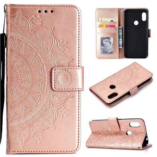 Intricate Embossing Datura Leather Wallet Case for Mi Xiaomi Redmi Note 6 Pro - Rose Gold