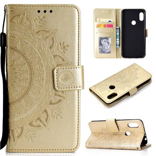Intricate Embossing Datura Leather Wallet Case for Mi Xiaomi Redmi Note 6 Pro - Golden