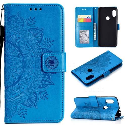 Intricate Embossing Datura Leather Wallet Case for Mi Xiaomi Redmi Note 6 Pro - Blue