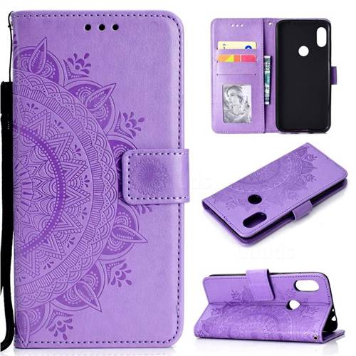 Intricate Embossing Datura Leather Wallet Case for Mi Xiaomi Redmi Note 6 Pro - Purple