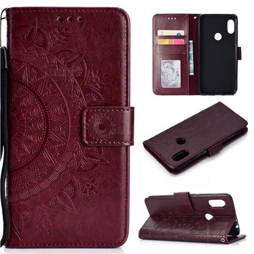 Intricate Embossing Datura Leather Wallet Case for Mi Xiaomi Redmi Note 6 Pro - Brown