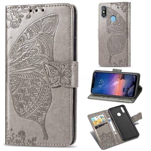 Embossing Mandala Flower Butterfly Leather Wallet Case for Mi Xiaomi Redmi Note 6 Pro - Gray