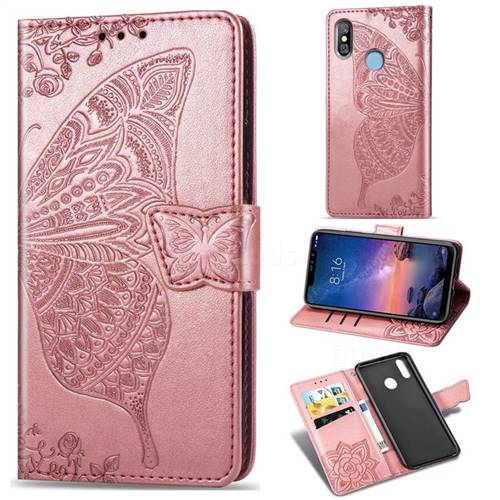 Embossing Mandala Flower Butterfly Leather Wallet Case for Mi Xiaomi Redmi Note 6 Pro - Rose Gold